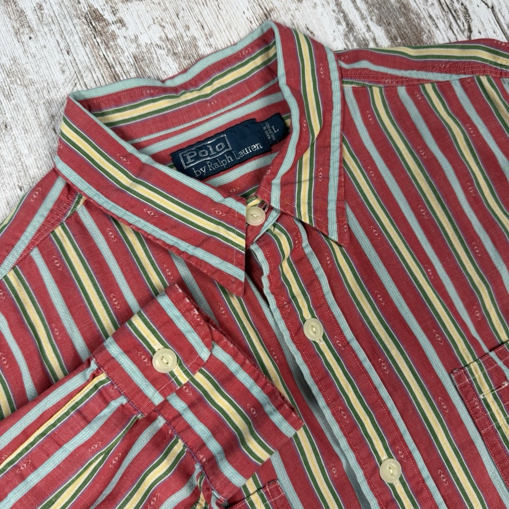 Polo Ralph Lauren Shirt Mens Sz L Red Colorful Striped Button Up Western‎ cowboy